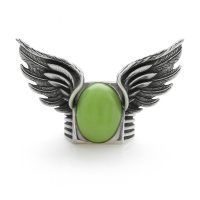 Silver Wing Ring with Green Gemstone