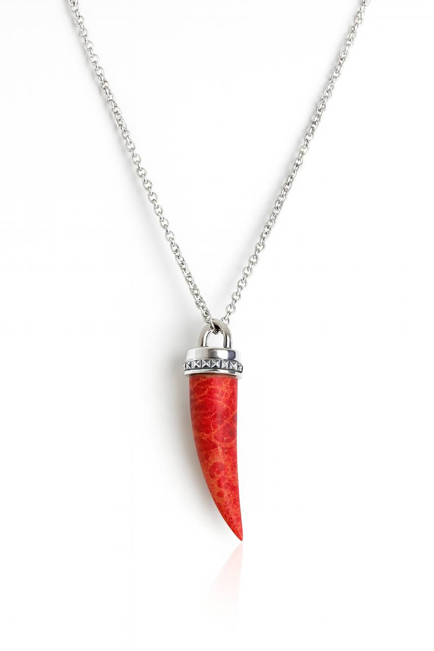 Silver and red coral necklace